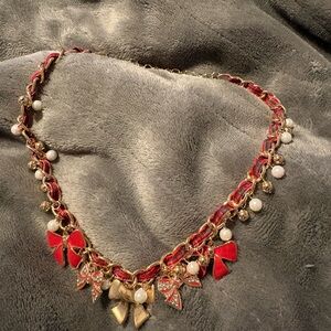 Elegant Red and Gold Bow Necklace